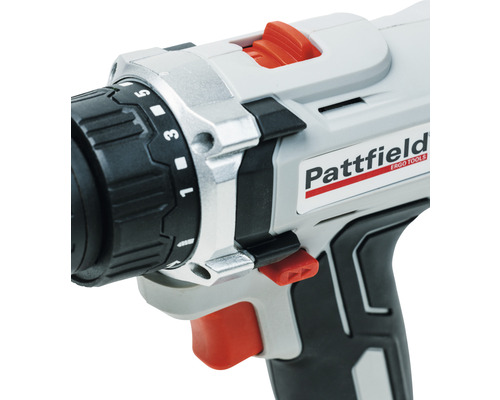 Närbild av sladdlös skruvdragare med Pattfield Ergo Tools logotyp