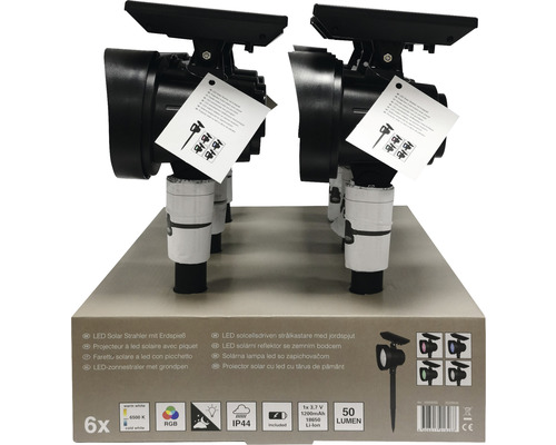 LED solcellsdriven strålkastare med jordspjut, sex stycken