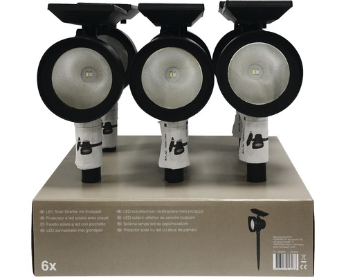 Sex LED-soldrivna strålkastare med jordspjut i förpackning