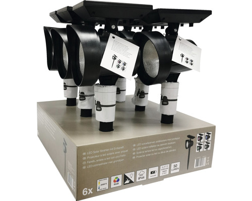 Sex LED-solspotlights med markspik i förpackning