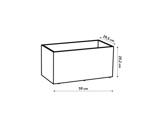 Bild på en blomlåda som mäter 59 x 29,5 x 29,2 cm.