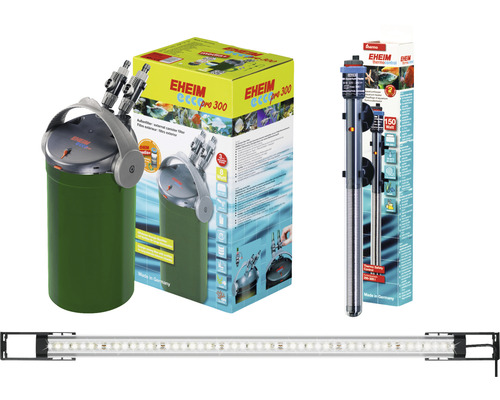 Akvariumset med ytterfilter, doppvärmare och LED-lampa