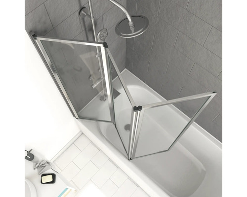 Badkar med tredelad badkarsvägg av glas