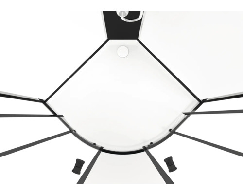 Duschkabin med hörningång och svart ram ovanifrån