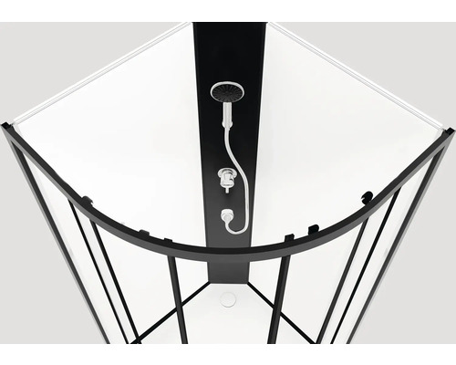 Duschkabin med duschhuvud och armatur