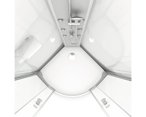 Interiör av en duschkabin med duschhuvud och duschslang