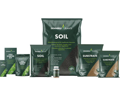 Dennerle Plants akvarieväxtprodukter inklusive botten, substrat och gödningsmedel