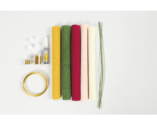 Materialsats för att göra crêppappersblommor med lim, tråd och dekoration