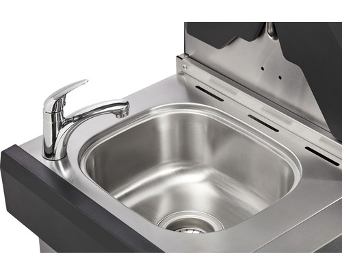 Rostfri diskho med vattenkran för utomhusbruk