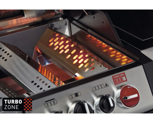 Detaljvy av en grill med Turbo Zone-brännare