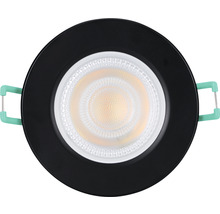 Infälld spotlight med rund, svart bländskydd och LED-lampa