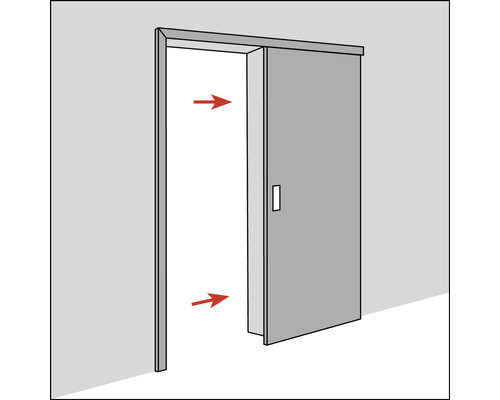 Skjutdörr med röd pil för att öppna