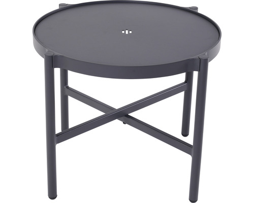 Runt sidobord i metall med korsformad bas