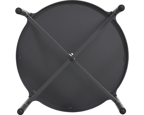 Underifrån vy av ett runt bord med metallben