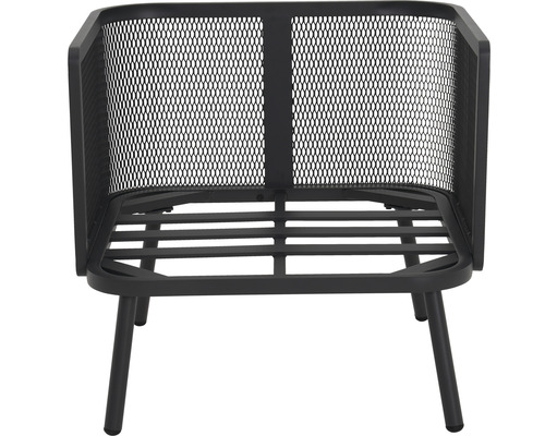 Metallram av en trädgårdsfåtölj med nätstruktur