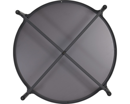 Runt trädgårdsbord med metallram, underifrån
