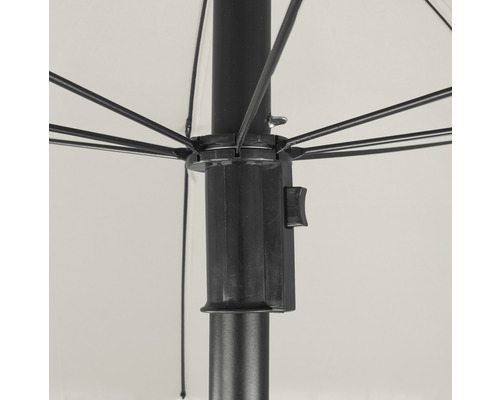 Detaljbild av ett parasoll med svart ram