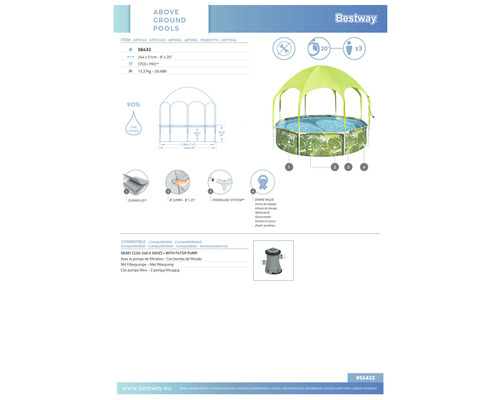 Bestway ovanjordspool med soltak, diameter 244 centimeter