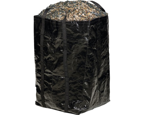 Svart storsäck fylld med träflis