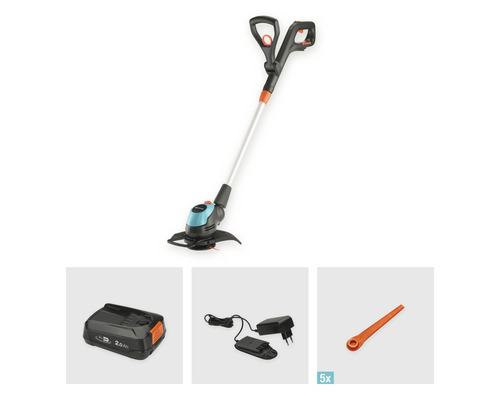 Batteridriven grästrimmer set med batteri, laddare och reservknivar