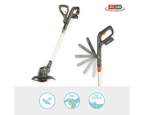 Batteridriven grästrimmer med roterbart trimmerhuvud