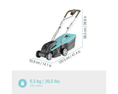 Gardena batteridriven gräsklippare med dimensioner