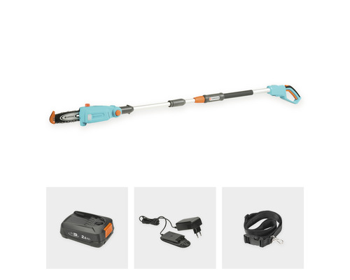 Gardena batteridriven stångsåg med batteri, laddare och bärrem