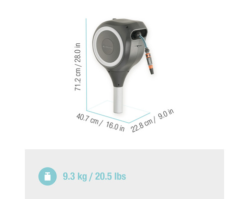 Gardena väggmonterad slangbox med mått