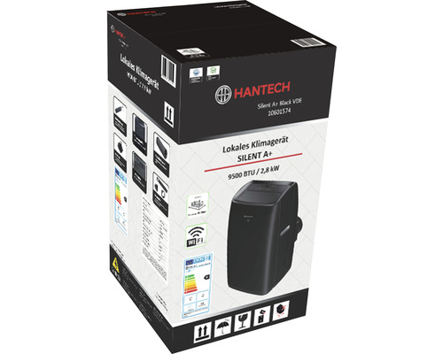 Förpackning för Hantech luftkonditionering Silent A+ med en effekt på 9500 BTU