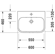 Teknisk ritning av ett tvättställ med dimensioner