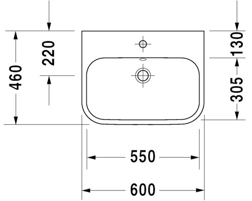 Teknisk ritning av ett tvättställ med dimensioner