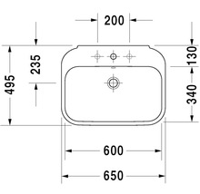 Teknisk ritning av ett tvättställ med dimensioner