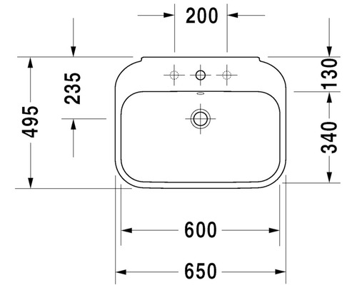 Teknisk ritning av ett tvättställ med dimensioner