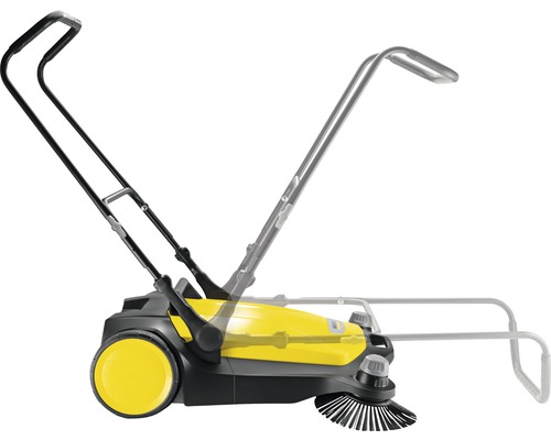 Gul och svart sopmaskin med justerbart handtag.