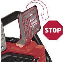 Illustration av en batteridriven motorsåg med säkerhetsfunktion