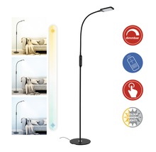 Svart golvlampa med dimmerfunktion, fjärrkontroll, tryckfunktion och färgväxling
