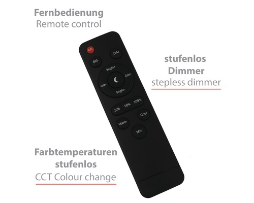 Svart fjärrkontroll med dimmerfunktion och färgbyte