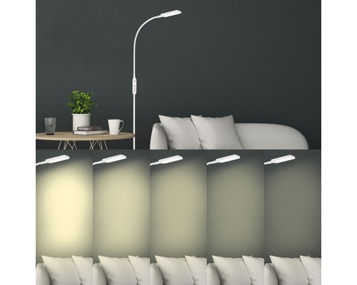 Golvlampa med olika ljusstyrkenivåer i en vardagsrumsmiljö