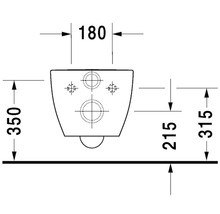 Teknisk ritning av en vägghängd toalett med måtten 180, 350, 215 och 315 mm.