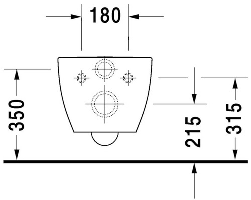 Teknisk ritning av en vägghängd toalett med måtten 180, 350, 215 och 315 mm.