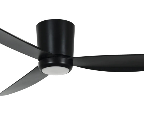 Svart takfläkt med tre blad och integrerad belysning