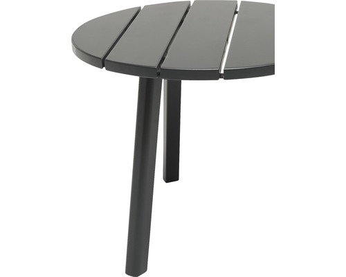 Halvrund trädgårdsbord med ribbmönster och tre ben