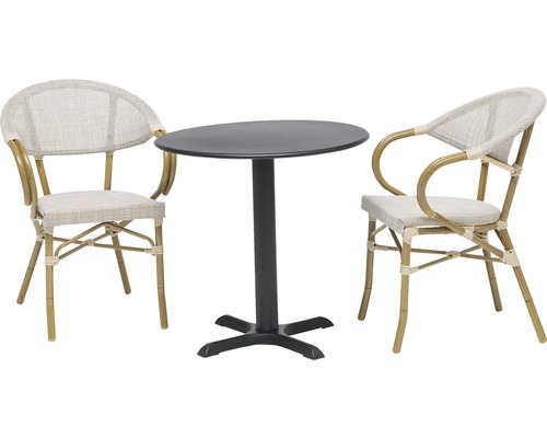 Trädgårdsbordset med två stolar och runt bord