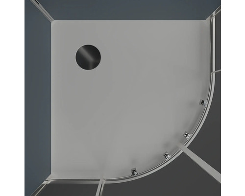 Duschkabin ovanifrån med avlopp och rundat hörn