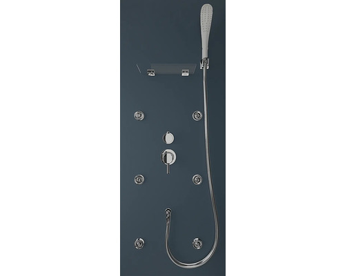 Duschpanel med handdusch, hylla och massagejetstrålar