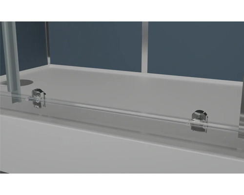 Detaljvy av duschkabin med skjutdörr och fästelement