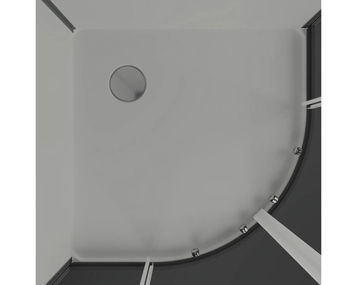 Översikt av en duschkabin med duschkar och avlopp