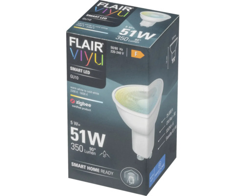 Förpackning för en Flair Viyu Smart LED-lampa, GU10-sockel