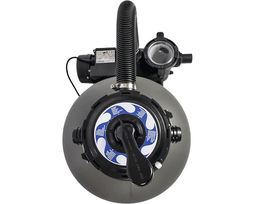 Sandfilteranläggning för pooler med slanganslutningar, pump och manöverspak