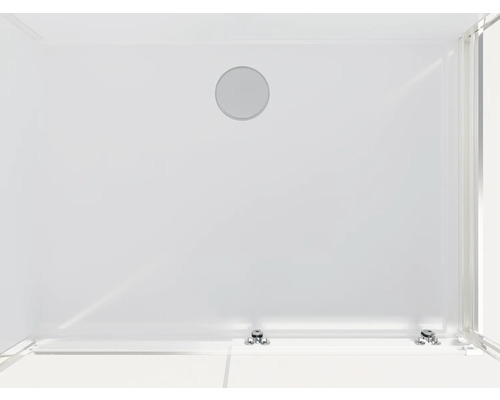 Invändig vy av en duschkabin med runt takdusch och armaturer